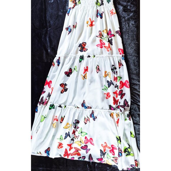 Sundress Spaghetti Strap Smocked White Multicolor Butterflies - SZ S - Picture 4 of 8